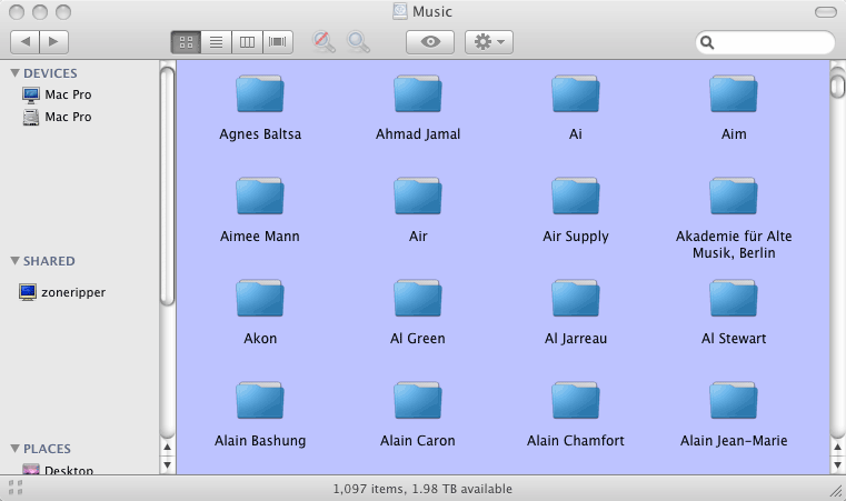 Example Music folders on ZoneRipper 